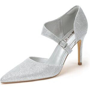 Women's Silver Glitter High Stiletto Heels Pumps Pointed Buckle Comfortable Shoe